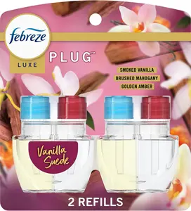 Febreze Luxe Plug Odor-Fighting Scented Oil Refill Vanilla Suede Scent 2 Refills Included for Subtle Comforting Aroma