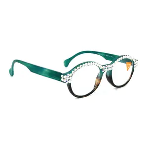 Citlalli, (Bling) Round Women Reading Glasses W (Full TOP) (Clear, AB Aurora Borealis) Genuine European Crystals  NY Fifth Avenue