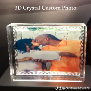 3D Crystal Custom Photo, photo crystal with Customized Photo, Unique Gift For Family Crystal with Colorful LED Base Glass Glass Glass Glass Glass Decor Frame Glass