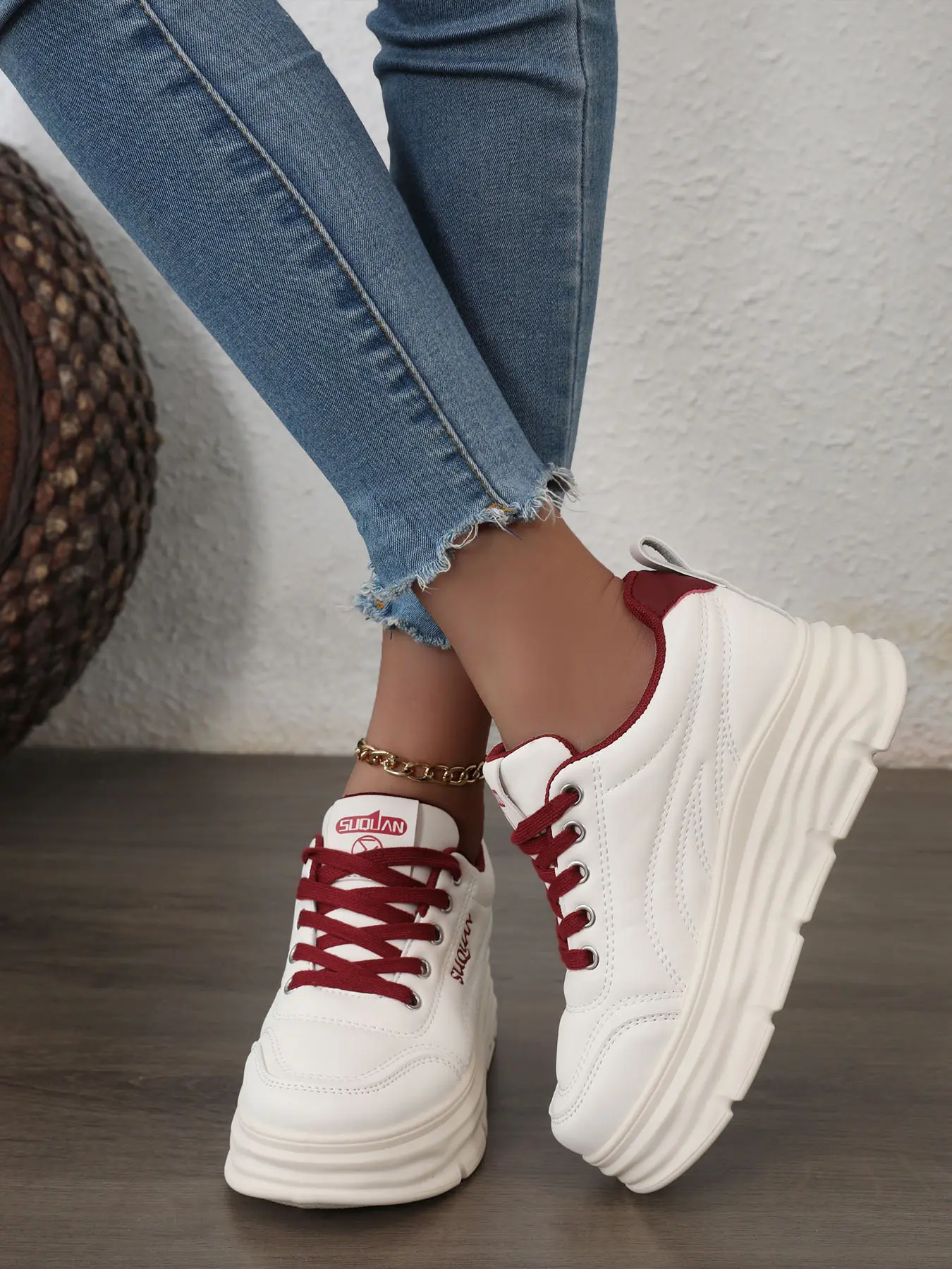 Women's Thick Sole Elevator Sneakers, Comfortable Colorblock Casual Style Shoes for Daily Walking & Sports, All Season Footwear