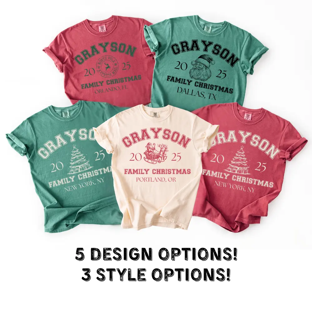 Custom Family Christmas Shirt Comfort Colors Matching Family Christmas Shirt Personalized Name Christmas Shirt Vintage Santa Varsity Shirt