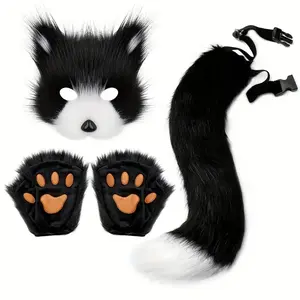 Halloween Fox Costume Set, Includes Plush Tail, Mask & Gloves, Cute Animal Theme Cosplay Accessories for Parties & Live Streams