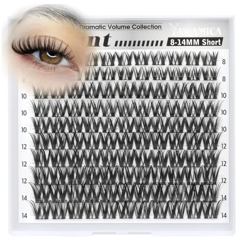 Flaunt Lash Clusters 8-14mm Wispy Cluster Eyelash Extensions CD Curl Eyelash Clusters Flora Individual Lashes Dramatic Volume Crisscross Cluster Lashes with Wide Band for Beginner DIY Lash by Yawamica