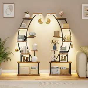 Set of 2 Illuminated Shelving Units, 9-Tier Curved Metal Display Stands, 64" Tall, Ideal for Indoor Plants and Home Décor in Living Room or Patio