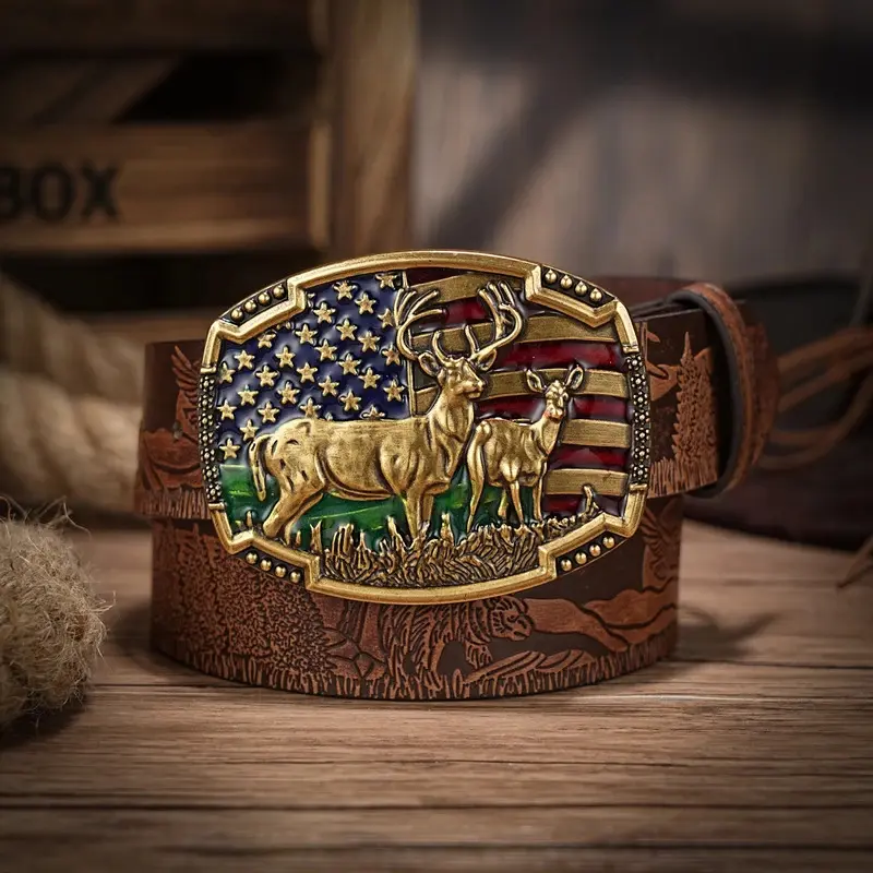 Western Cowboy PU Leather Belt - Men Waist Strap Bull  display picture 3