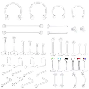 44pcs Clear Piercing Retainers Acrylic Invisible Surgery Nose Rings Stud Lip Cartilage Tragus Labret Ring Studs Rhinestone Jewelry Tongue Barbells Belly Earrings for Daily Wearing Work
