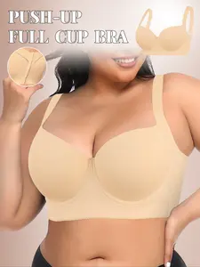 【 Plus Size】  Women's Comfortable Underwear, Lingerie, Sexy Plain Half Cup Push Up Bra, Medium Support, All Seasons, Valentine's Day Gift