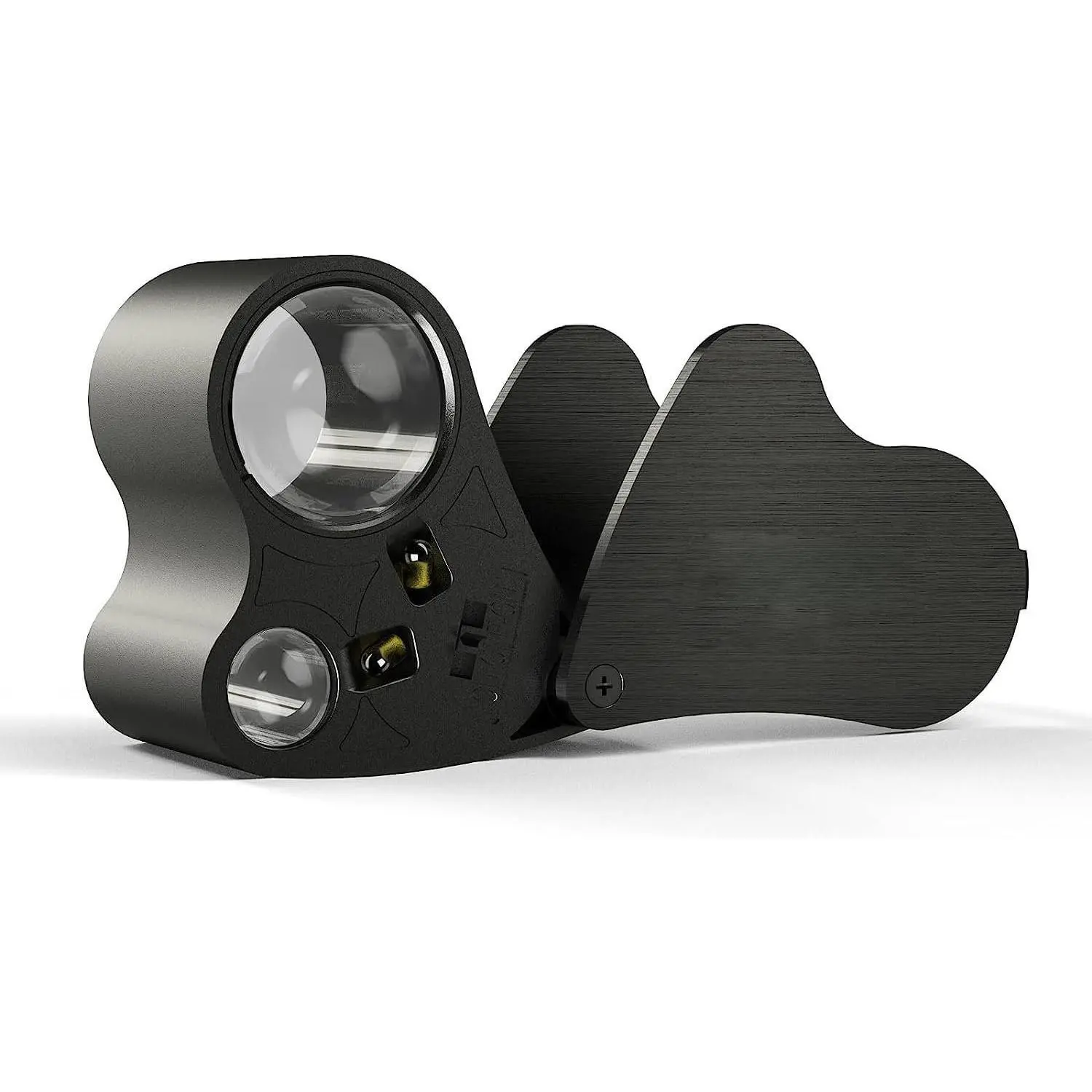 Jewelers Loupe Foldable Magnifier,  30X 60X Dual Lens LED Illuminated  Eye Magnifier, Pocket Microscope Magnifying Glasses, Black