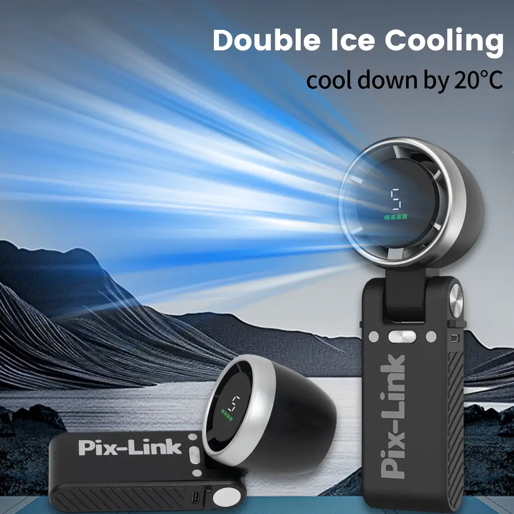 Pix-Link Portable Student Dormitory Desktop Foldable Electric Fan with 5 Gear Turbo Wind & 8 Hours Battery Life for Personal Cooling