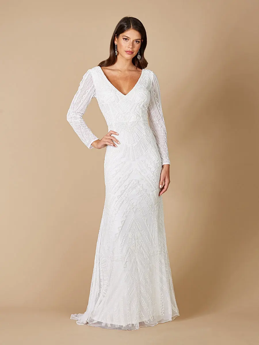 Lara Gretchen V-Neck Long Sleeve Wedding Dress