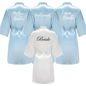 Light Blue Bridesmaid Robes Sister Mother of The Bride Kimono Wedding Best Gift White Writing Bridal Party Bathrobe