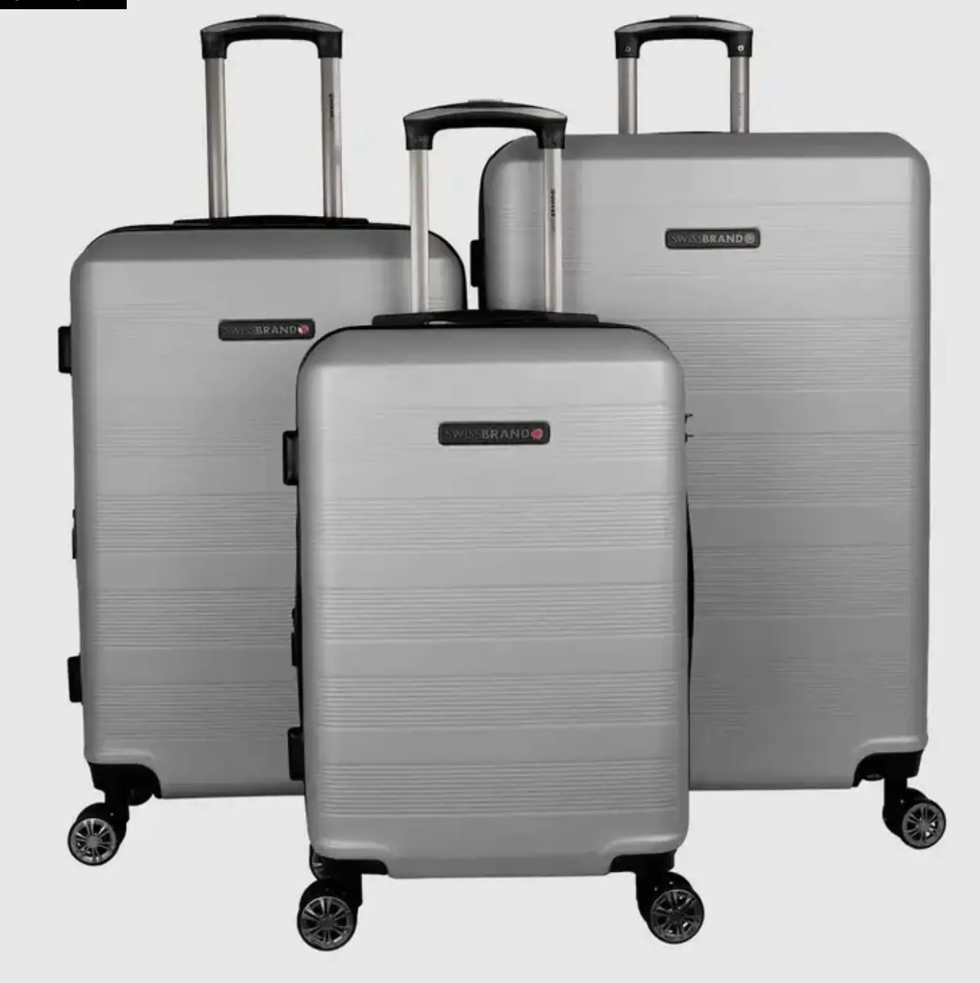 Swissbrand Cardiff Silver 3-Piece 3-in-1 Expandable, Durable, 4-Wheel, Functional Checked Luggage Travel Set with TSA Lock and Zip Closure, 3-In-1 Checked Luggage