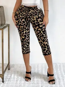 Sexy Zebra Print Leggings | Bow Lace Trim Capri Pants, High Elastic Slim Fit
