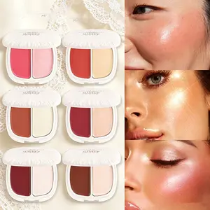 Dual-Color Cream Blush Highlighter Makeup Palette, Long-Wear Natural Flush & Radiant Face Illuminator
