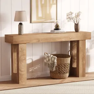 OUTGOODS MDF 63 Inch Wooden Rectangular Sofa Table for Couch - Farmhouse Entry Table, Hallway Console Table, Rustic Wood Finish, Sturdy and Stable