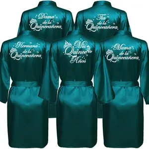 Green Mis Quince Años Bathrobe Dama de la Quinceañera Robe Woman Homewear Party Gift Mis XV Robes