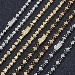 NTRJME  High Quality Iced Out Moissanite Star Tennis Chain Bracelets for Women Men Solid 925 Fine Unisex Jewelry Gifts