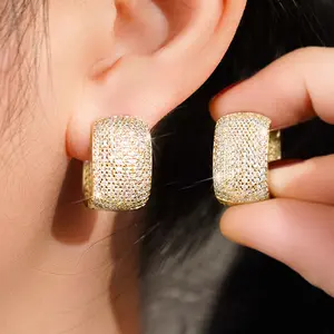 Super Sparkling Full Diamond Stud Earrings for Women, Stylish, Minimalist & Unique Ear Ornaments DDES0906, Cold Style Versatile Square Ear Cuffs, 14K Gold-Plated
