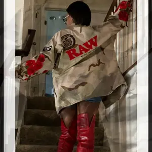 Raw and Roses Upcycled Army Jacket with Rhinestones Custom design One-of-One