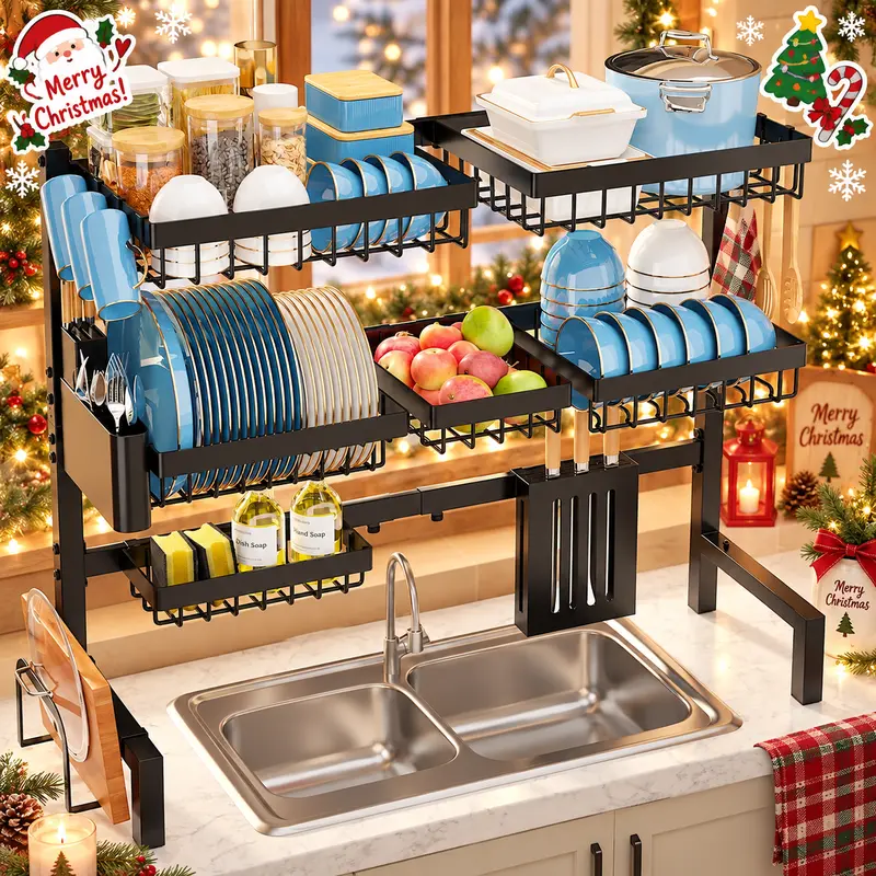 Large Capacity Countertop Dishes Rack - Multifunctional Household Storage Organizer for Kitchen Sink, with Cutlery Holder, Space-Saving, Easy-to-Clean Home Organizer Essential