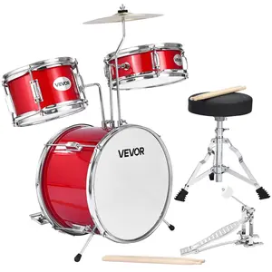 VEVOR Kids Drum Set, 3-Piece 14 in Junior Drum Sets, Beginner Drums Set with Adjustable Throne, Cymbal & Two Pairs of Drumsticks, Musical Learning Drums Instruments Kit, for Children Ages 6-13 (Red)