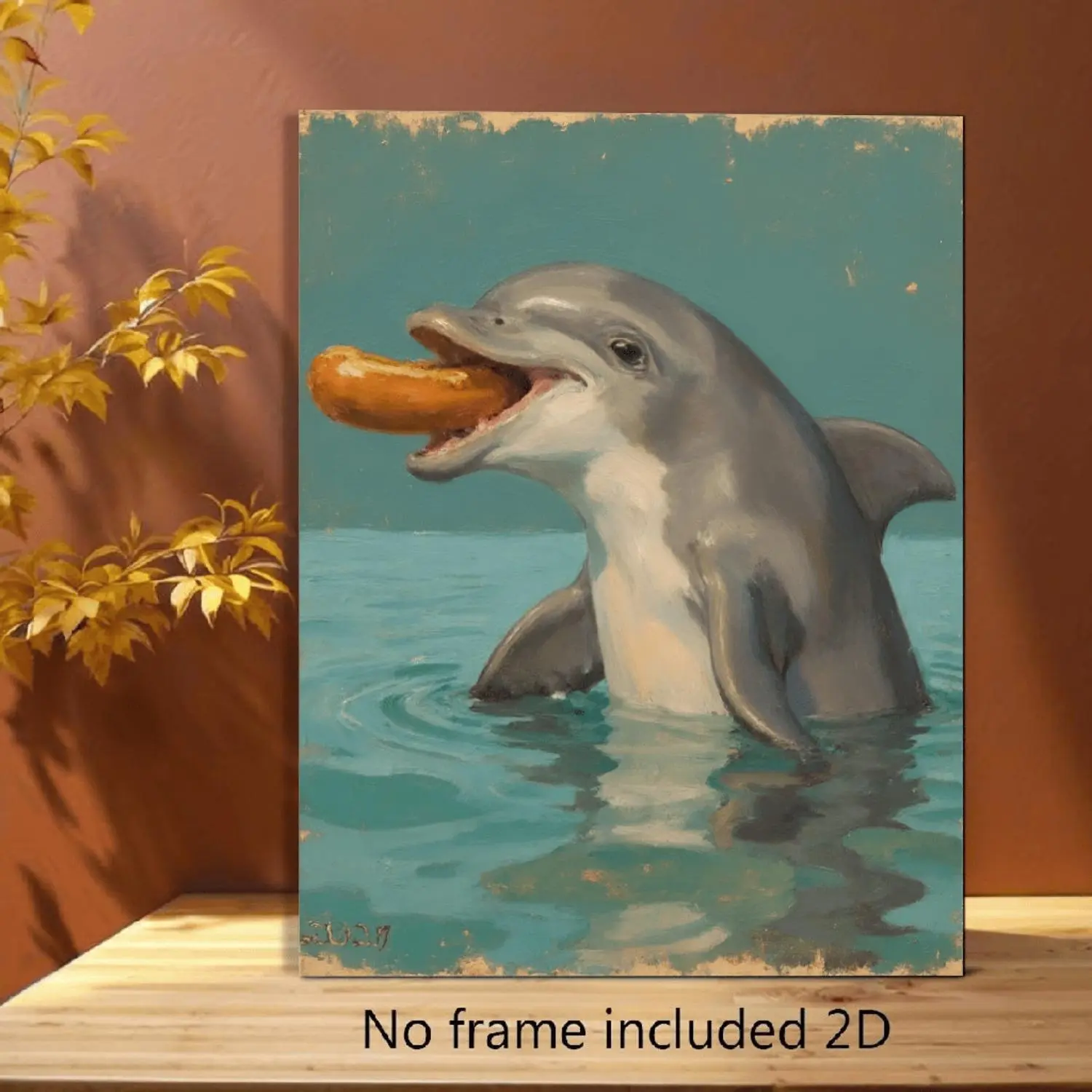 2D Flat, 1pc Whimsical Dolphin Holding Hot Dog Poster & Print - Modern Minimalist Frameless Canvas Suitable for Back-to-School, Graduation Gifts, Rooms, Dorms, Kitchens - Multi-Size Decorative Painting for Living Room,, Bathroom, 2D Flat