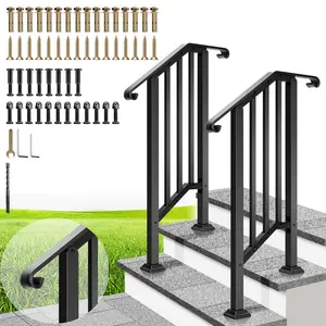 VIVOHOME 2-Pack 2/3/4/5/6 Step Galvanized Steel Hand Rails for Outdoor Steps – Curved Ends and Safety Balusters Exterior Railing for Porch, Deck, or Indoor Stairs, Complete Installation Kit
