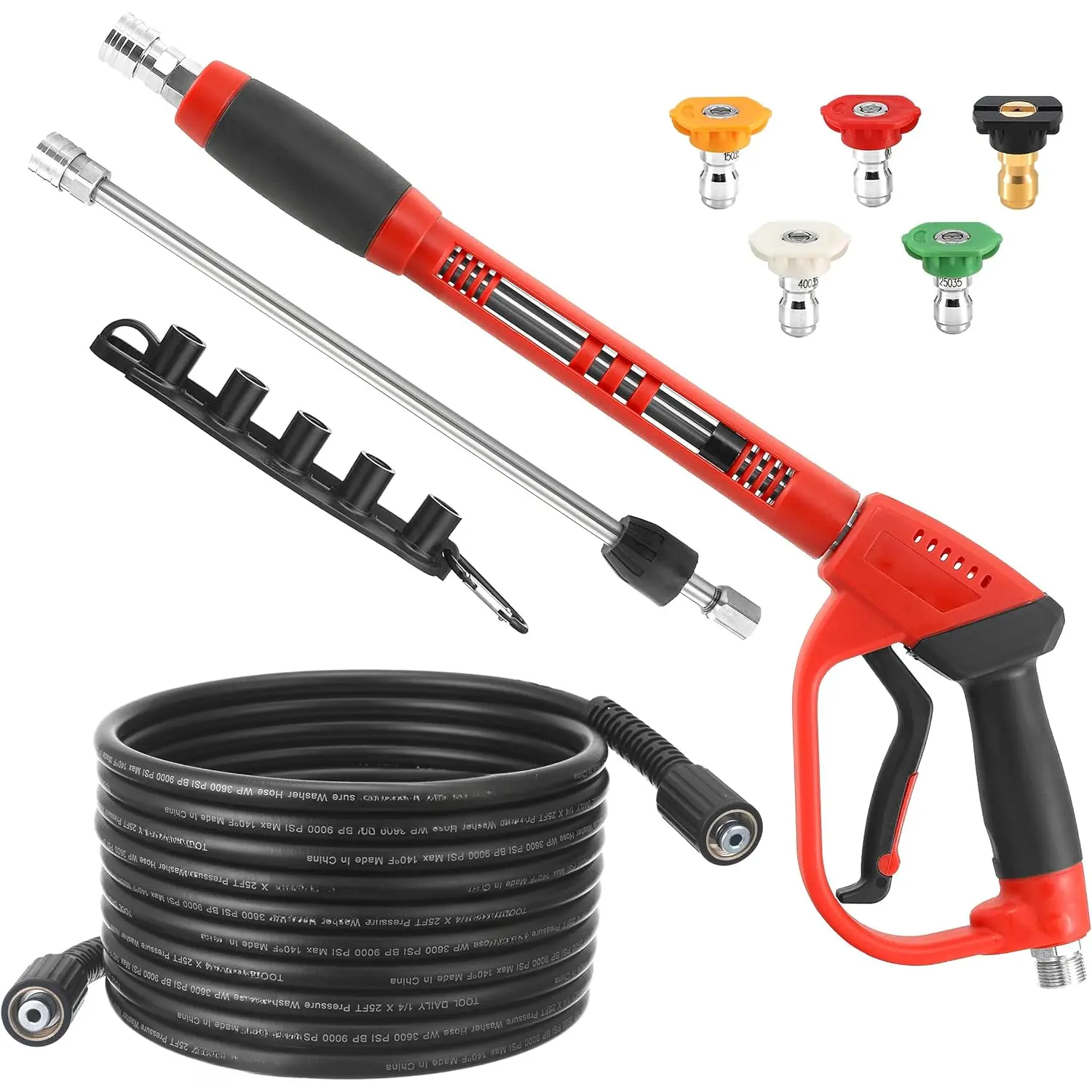 Power Washer Hose Kit with 25 FT Hose, Replacement Wand Extension, 5 Nozzle Tips, M22-14 Fitting, 3600 PSI – Compatible with Simpson, Craftsman, Generac Power Washers for Decks, Surface Cleaner Use