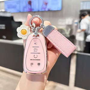 Soopcase for Chevy Key fob Cover With Keychain, Key Case Shell full Protector Compatible With Chevy 2016-2021 Chevy Equinox Malibu Camaro Cruze Blazer Traverse Trax 5 Button Holder