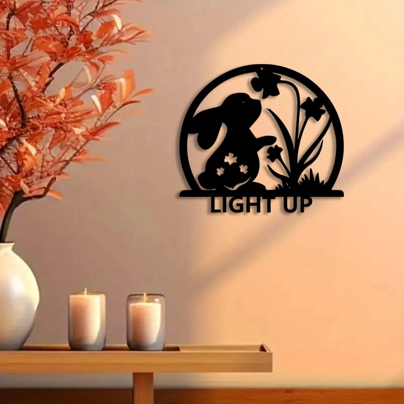 1pc Charming Floral Bunny Metal Wall Art, Charming Floral Bunny Statue Mural, Perfect for Living Room, Garden, Zoo Corner Decor, Christmas Decor, Ideal Gift for Animal Lovers