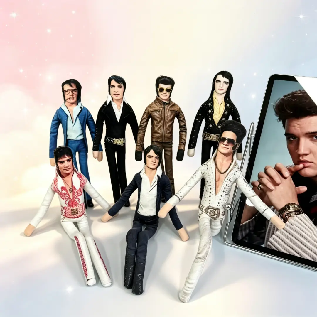 Elvis Presley Rock Star Plush Doll, Legend Vintage Singer Stuffed Figure, Soft Cuddly Collectible Toy, Perfect Gift for Music Fans