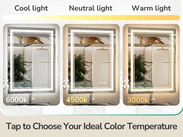 TETOTE LED Bathroom Mirror, Frontlit and Backlit with Touch Control, 3 Color Temperature & Dimmable Light, Defogger & Memory Function, , UL Listed LED Driver,Plug-in/Hardwired