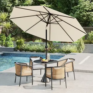 9/10Ft Outdoor Patio Umbrella, Large Deck Backyard Tilting Umbrella, Vented for Pool, Deck, Yard, Beach, Beige Outdoor Shade Garden Umbrella, Sun Protection.