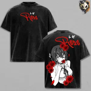 Reze Washed Tee – Chainsaw Man Anime T-Shirt, Bomb Devil Hybrid Mysterious Soviet Assassin Tragic Love Interest Beautiful yet Deadly Chaos and Betrayal Legacy Vintage Streetwear