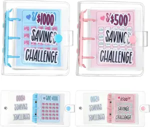 2 Pcs Mini Money Savings Binder Saving Challenge Binder Money Book Saver with Cash Envelopes Reusable Budget Book (1000 Dollar,500 Dollar)