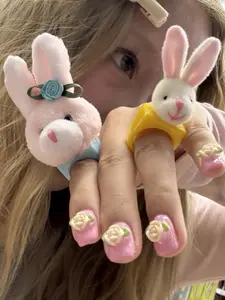 2PCS Cartoon Bunny Doll Ring, Fun Plush Ring, Y2K Style, Coquette Style, Perfect Gift, Daily Accessory, Party, Holiday