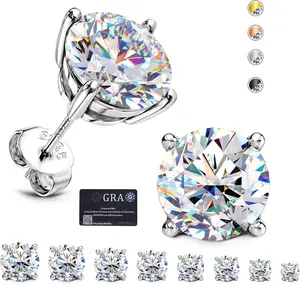 Moissanite Stud Earrings : 18K White Gold Plated Solid 925 Sterling Silver Earring Hypoallergenic Dainty Flat Back Stud Earrings Jewelry for Women Men D Color VVS1 Clarity