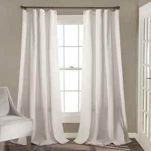 Lush Decor Rosalie Faux Linen Window Panel Set - Solid Color with Delicate Lace Border - 2-Piece Set - 54" Width - Multiple Length Options - Easy Installation - Cotton Blend Fabric - No Lining