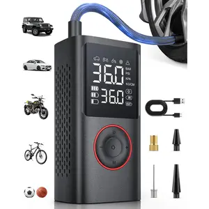 Tire Inflator Portable Air Compressor, 150 PSI Cordless  Pump, Air Pump for Auto, , Bicycle, Balls with  Gauge, LED Light &  Accessories, Black, Standard Capacity