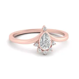 Bezel Set Lab Pear Crown Engagement Ring