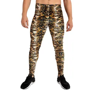 Kapow Meggings Orange Crushed Velvet Tiger Print Men’s Leggings | Luxe Lounge & Festival Fashion Yoga Wear
