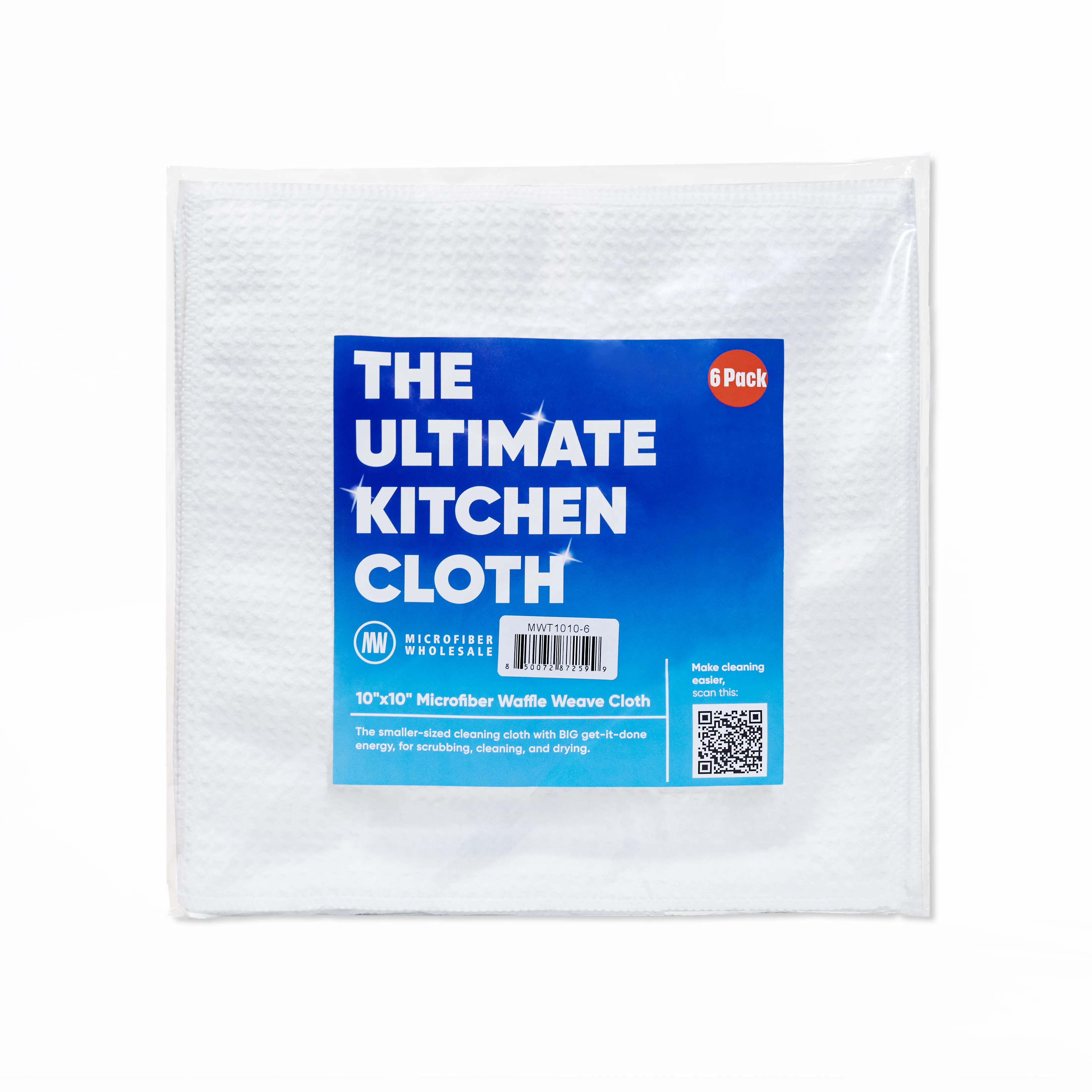 Dish Cloths for Washing Dishes 10x10 6 Pack | Microfiber Waffle Weave Kitchen Washcloths | Super Absorbent Quick Dry Cleaning Cloths | Lint Free Streak Free | Bleach Safe | Machine Washable | Reusable | White