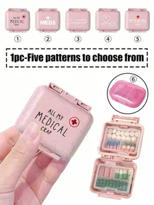 Mini six-compartment portable pillbox, six-compartment small pillbox, pink small pillbox with the word 'medicine,' six-day weekly pill organizer, travel beginner pill organizer, six-compartment portable pillbox