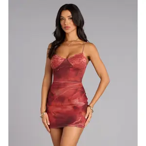 Rose Mirage Lace V-Neck Mesh Mini Dress