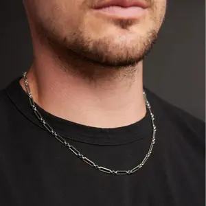 Stainless Steel Paperclip Chain Necklace – Silver Geometric Link, Waterproof & Hypoallergenic,Spring/Summer Jewelry, Fall/Winter Jewelry, Girlfriend Holiday Gifts, Men's Jewelry, 18/20/22/24 inch