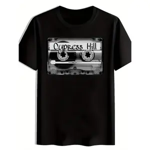 Men'S Vintage Rock Band Graphic T-Shirt - "Cypress Hill" Print, Black cotton Crew Neck Short Sleeve Tee, Casual Summer Top for Music Fans, Beach, Travel & Holiday Wear, Music Fan Apparel |   Vintage Rock Design |   Durable Fabric, Rock Band T Shirt