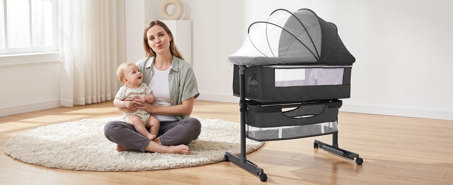 Baby Bassinet, Baby Basinet Bedside Sleeper, Easy to Fold Portable Crib Side Bassinet new Style Girl/boy bassinets