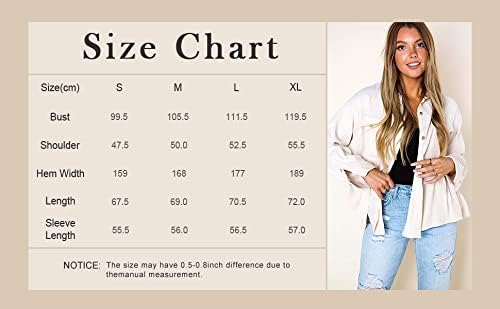 Imily Bela Womens Corduroy Shirts Casual Long Sleeve Button Down Blouses Tunic Babydoll Dress Loose Pocket Jacket Shackets