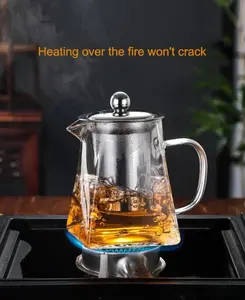 Hand blown Glass Teapot with Strainer -600ML Lid Steel