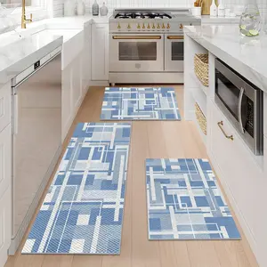 1/2/3PCS Simple blue checkered pattern Floor Mats,3D Pineapple Texture Home Comfort Floor Mat Non-Slip Absorbent Wear-Resistant for Kitchen,Sink,Laundry,Doorway